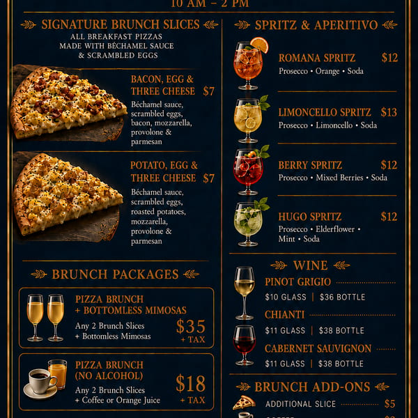 Weekend Pizza Brunch Menu