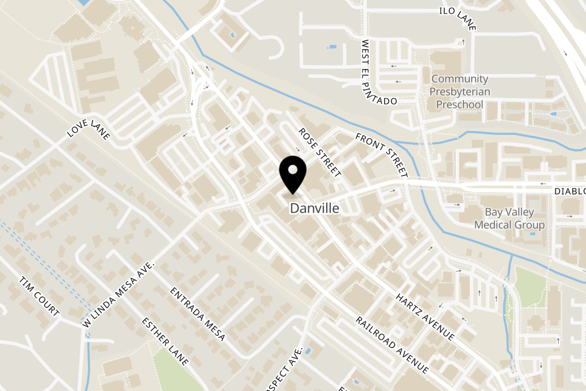 Map showing the location of Romana Pizzeria on 251 Hartz Ave in Danville